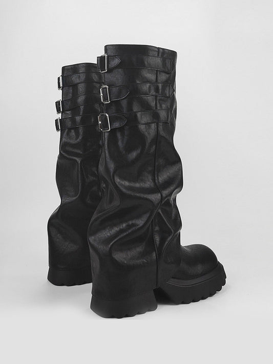 Ruched-Shaft Chunky Platform Boots