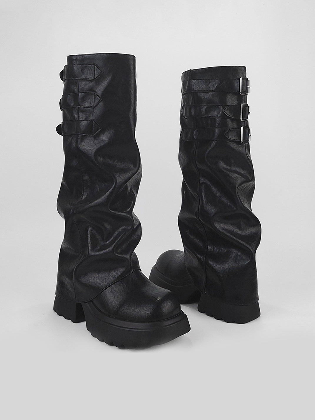 Ruched-Shaft Chunky Platform Boots