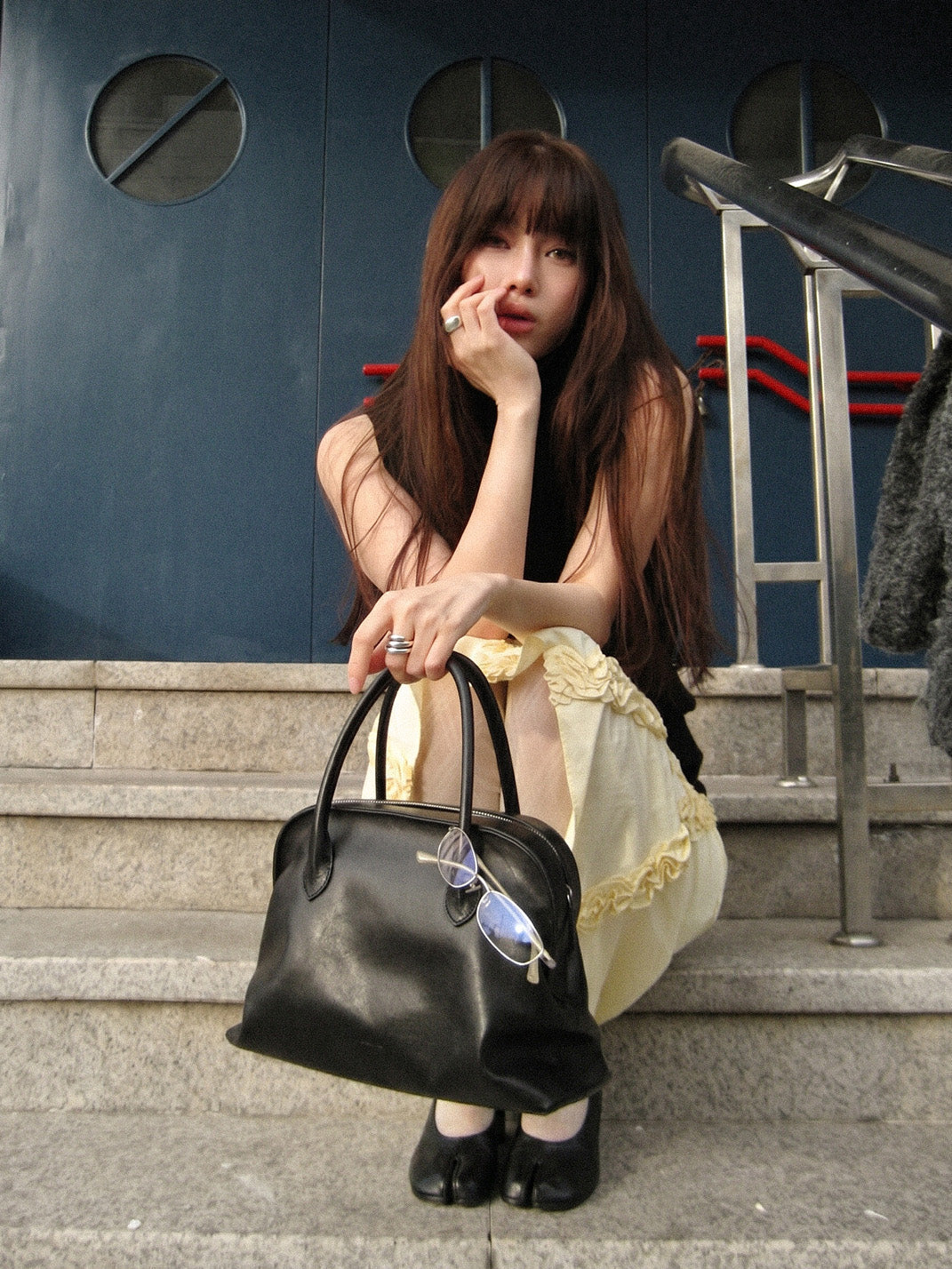Tabi-Toe Leather Block-Heel Pumps