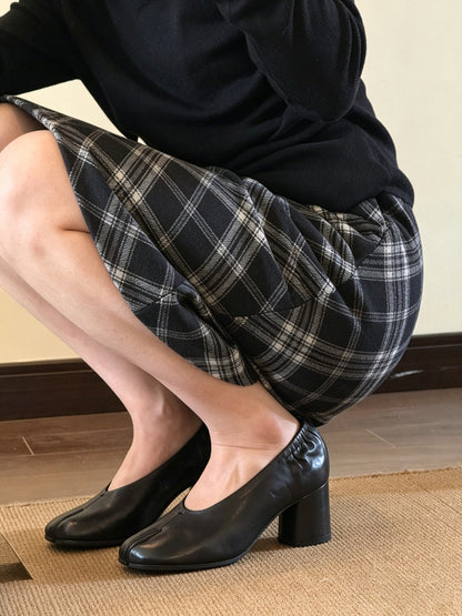 Tabi-Toe Leather Block-Heel Pumps