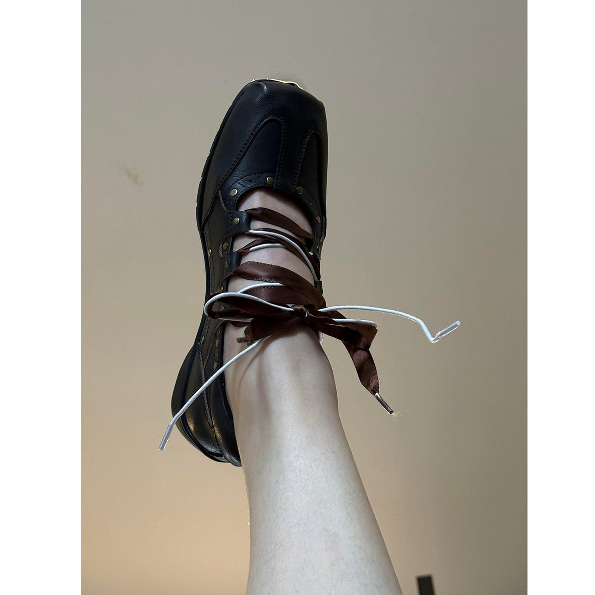 Ribbon-Wrapped Square-Front Trainer Flats