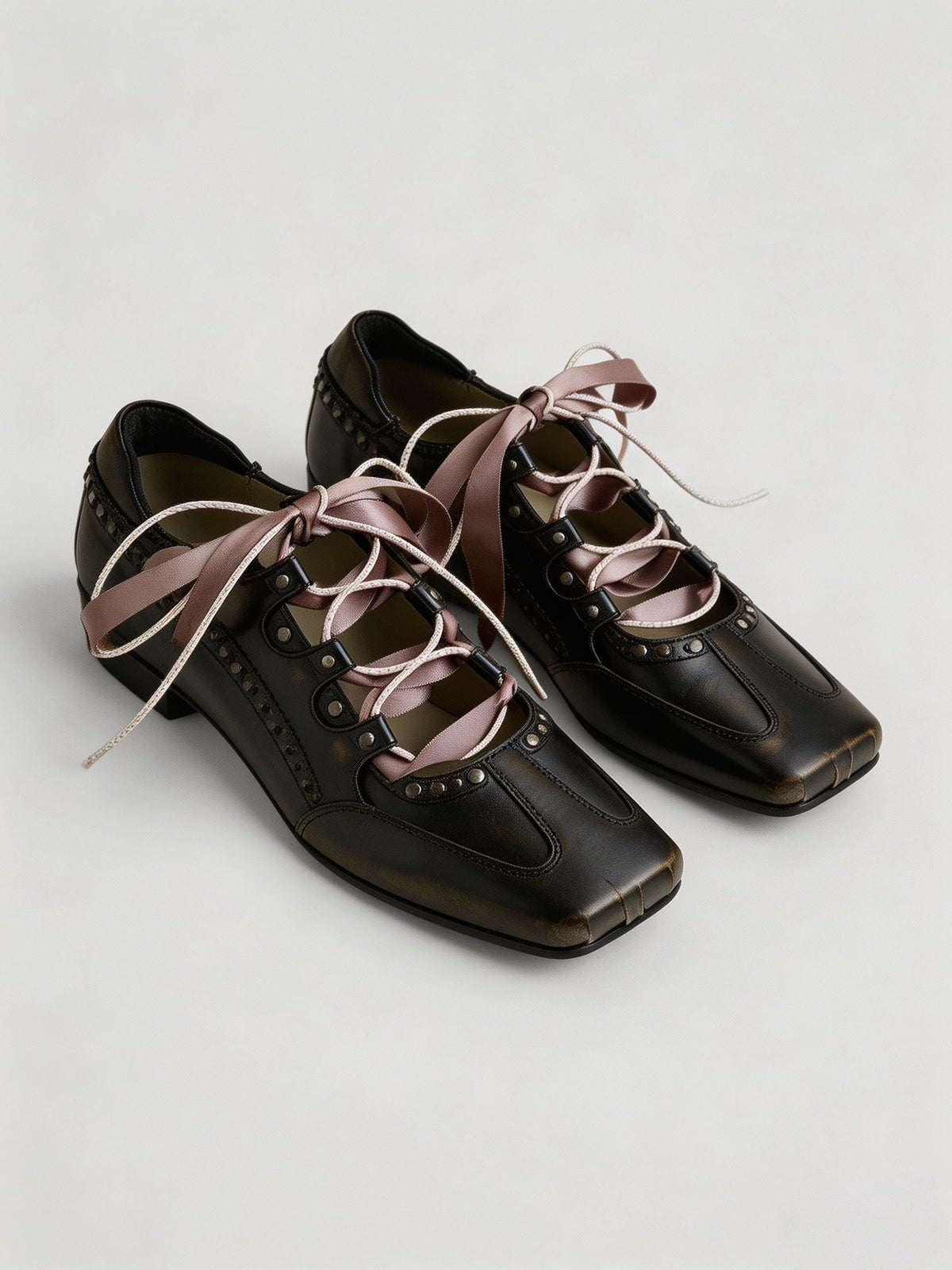 Ribbon-Wrapped Square-Front Trainer Flats