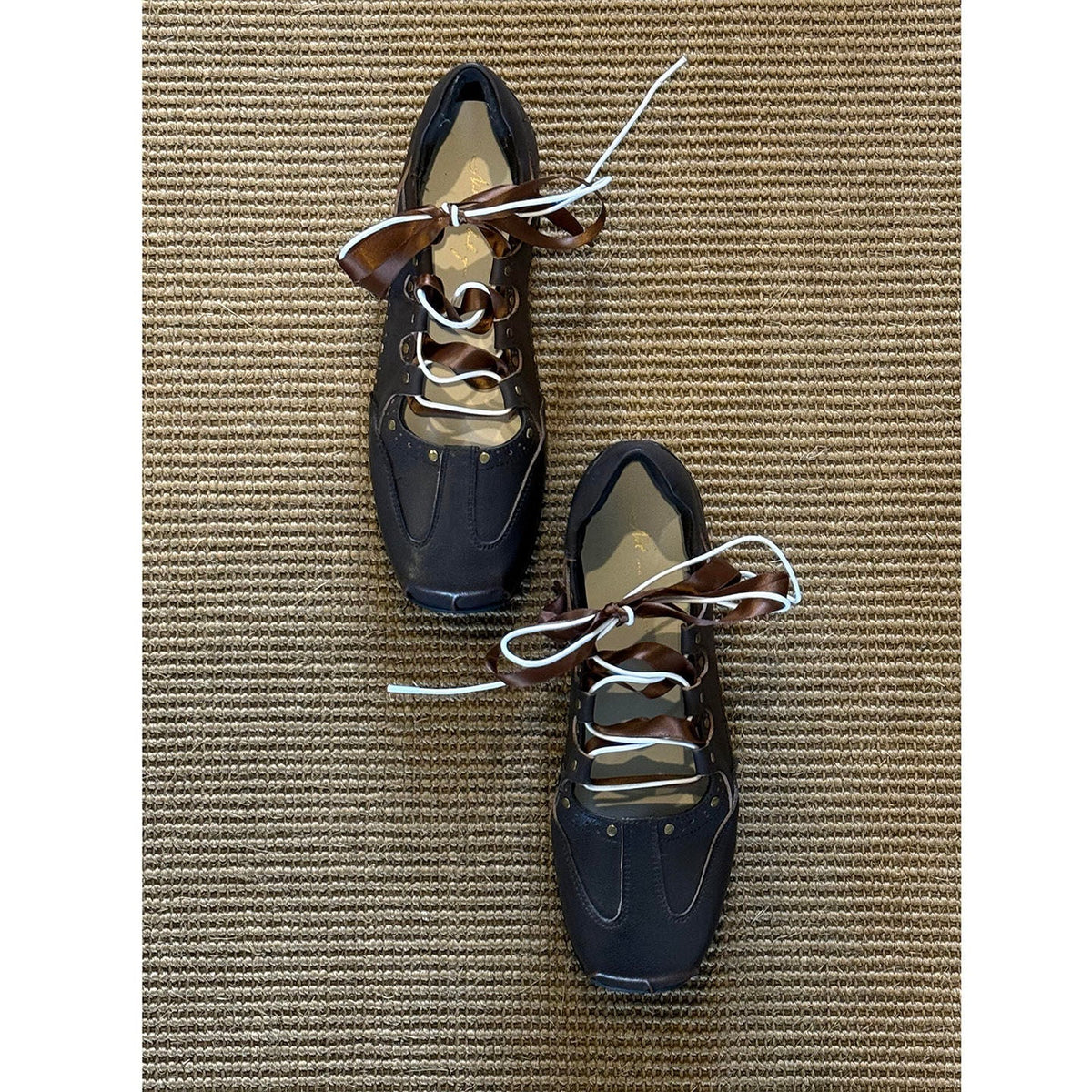 Ribbon-Wrapped Square-Front Trainer Flats