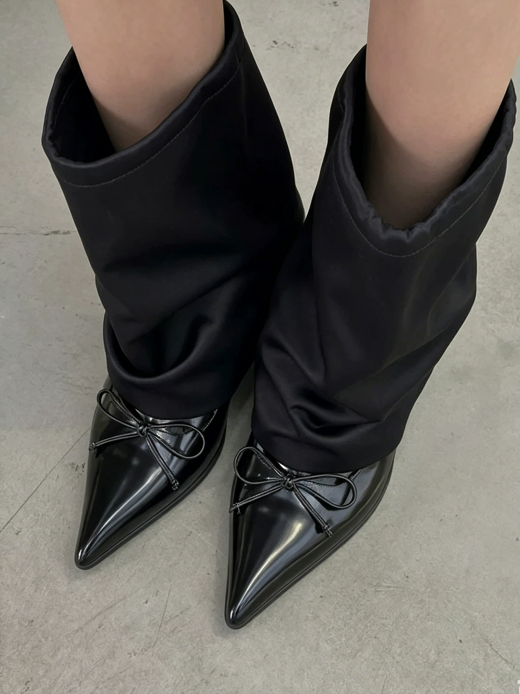 Satin-Shaft Pointed-Toe Mid-Calf Boots