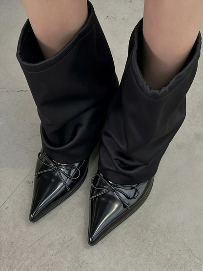 Satin-Shaft Pointed-Toe Mid-Calf Boots