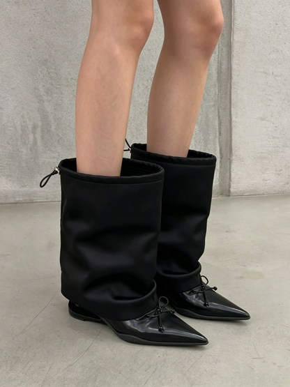 Satin-Shaft Pointed-Toe Mid-Calf Boots