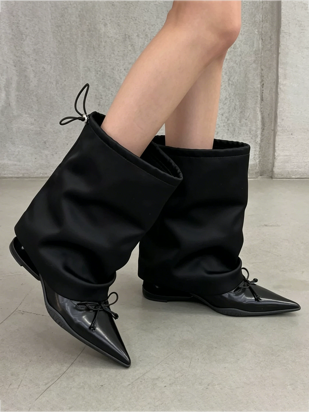 Satin-Shaft Pointed-Toe Mid-Calf Boots