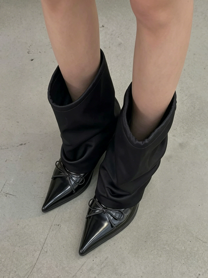 Satin-Shaft Pointed-Toe Mid-Calf Boots