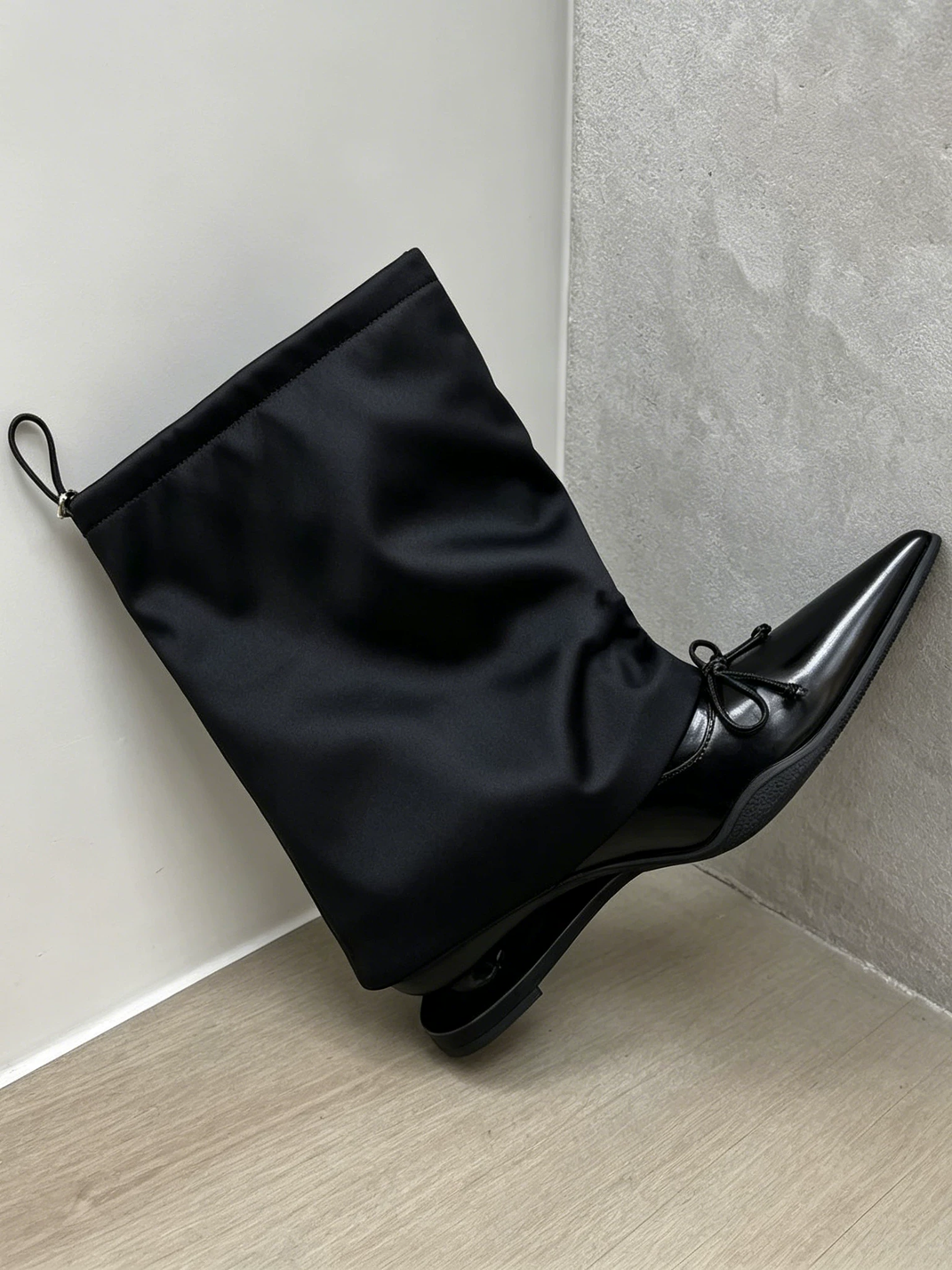 Satin-Shaft Pointed-Toe Mid-Calf Boots