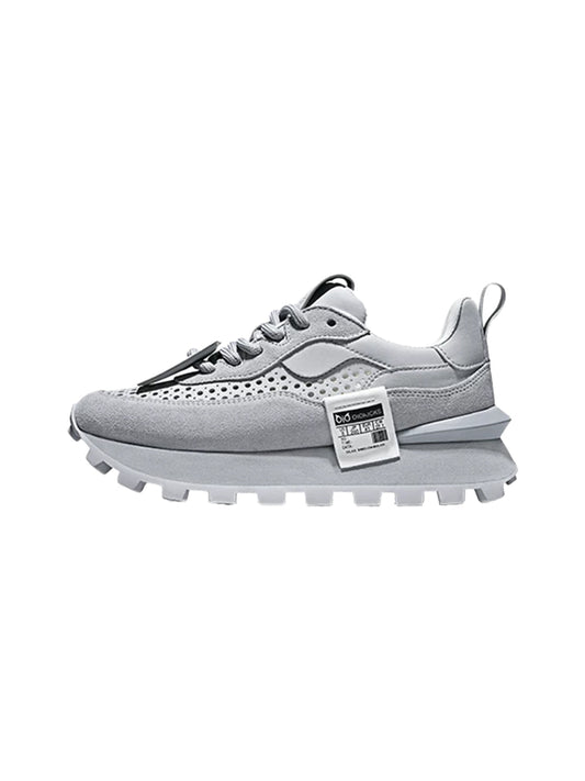Perforated Leather Platform Casual Shoes