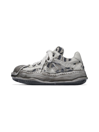Distressed Shell-Toe Leather Skate Sneakers