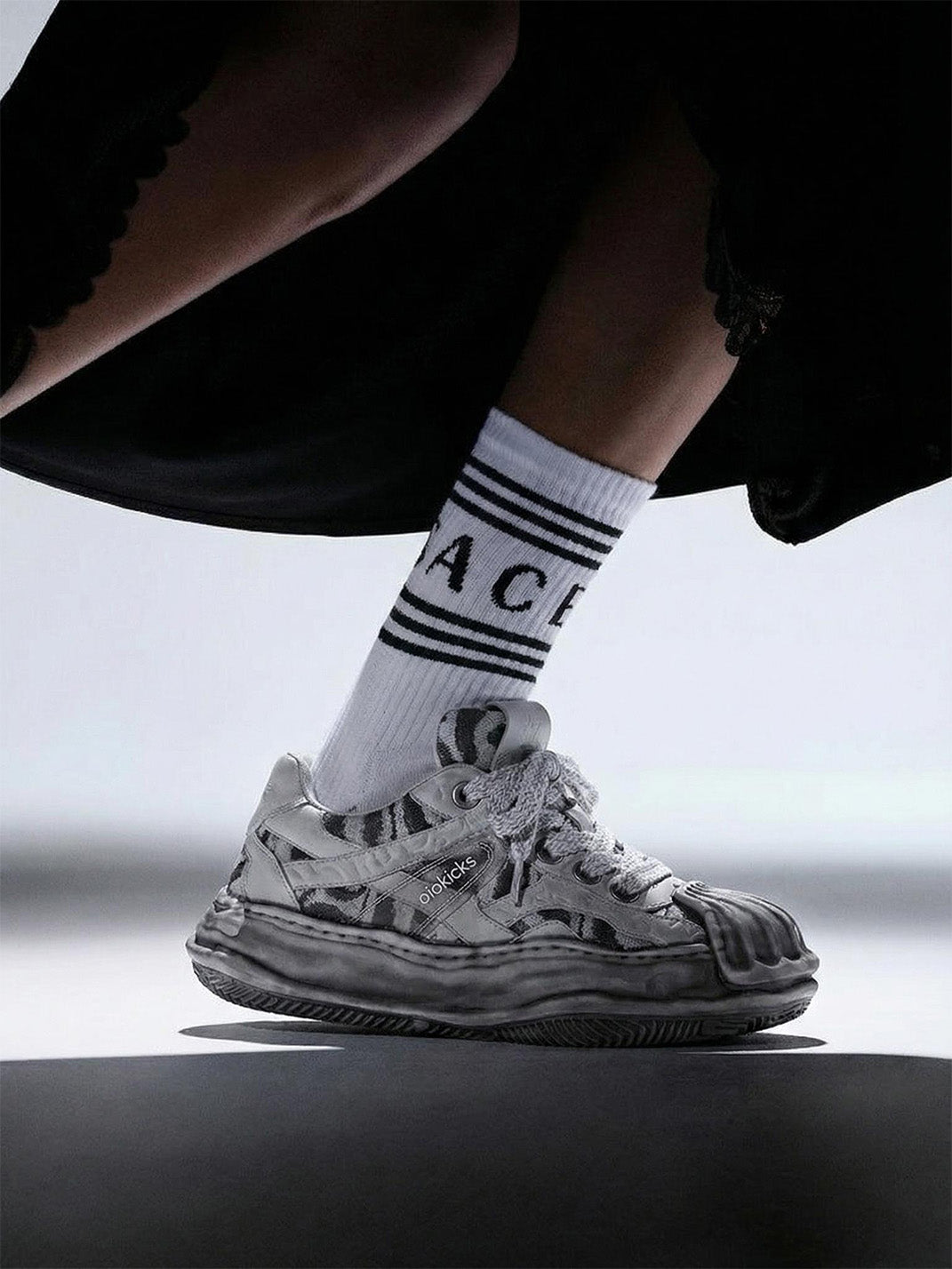 Distressed Shell-Toe Leather Skate Sneakers