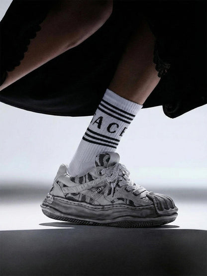 Distressed Shell-Toe Leather Skate Sneakers