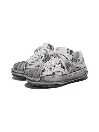 Distressed Shell-Toe Leather Skate Sneakers