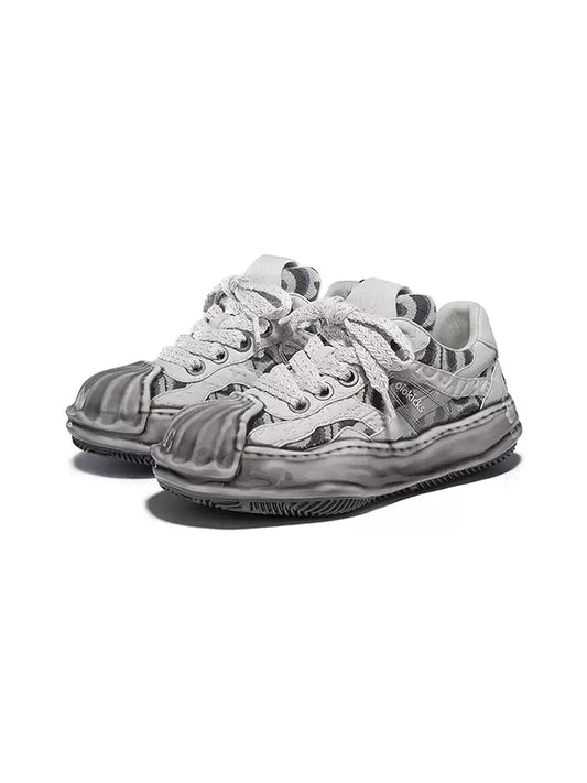 Distressed Shell-Toe Leather Skate Sneakers