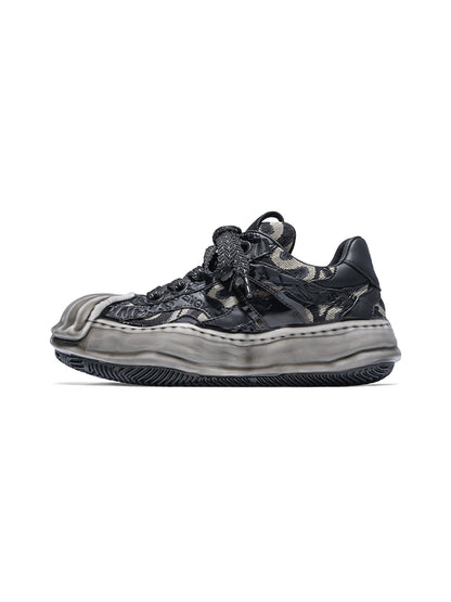 Distressed Shell-Toe Leather Skate Sneakers