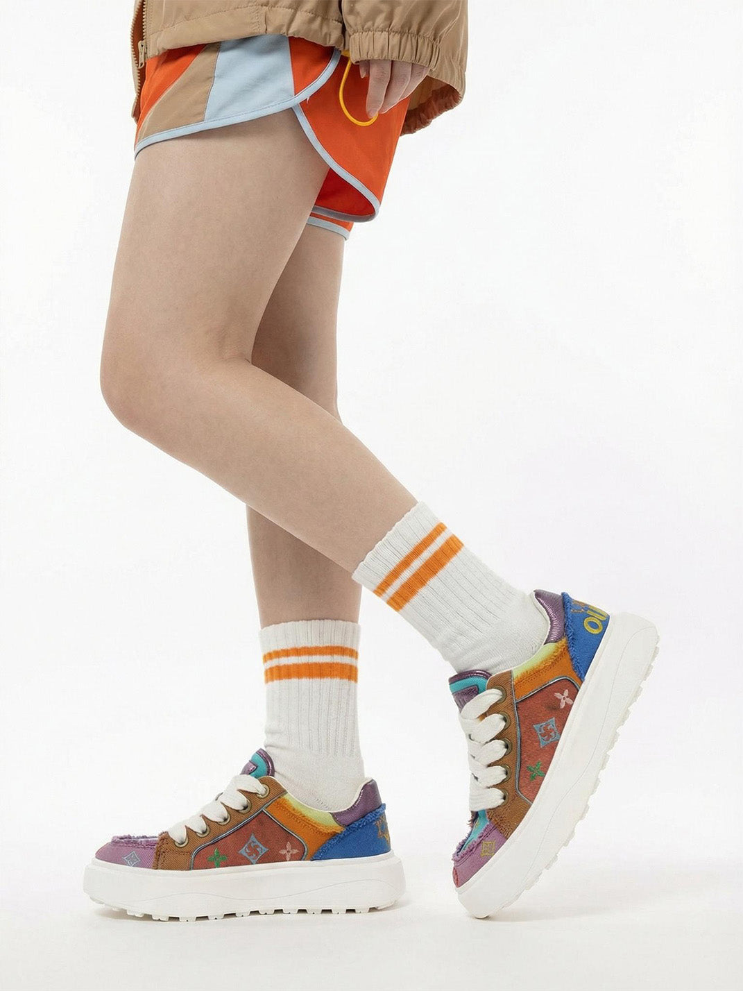 Embossed Multicolor Platform Skate Sneakers
