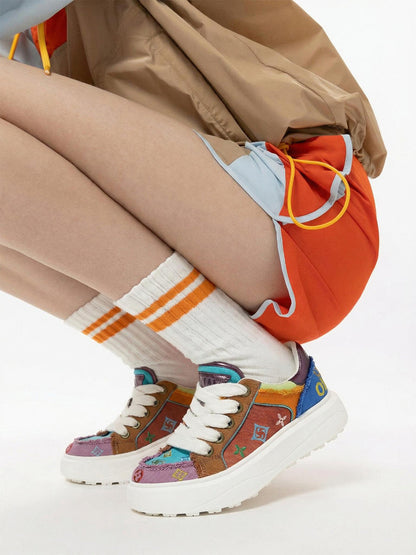 Embossed Multicolor Platform Skate Sneakers