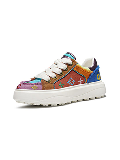Embossed Multicolor Platform Skate Sneakers