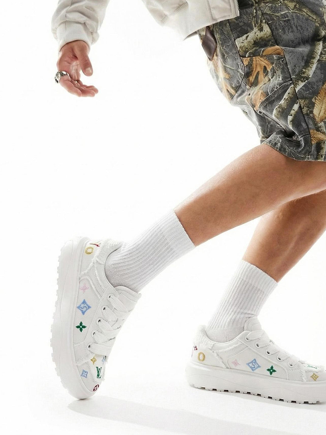 Embossed Multicolor Platform Skate Sneakers