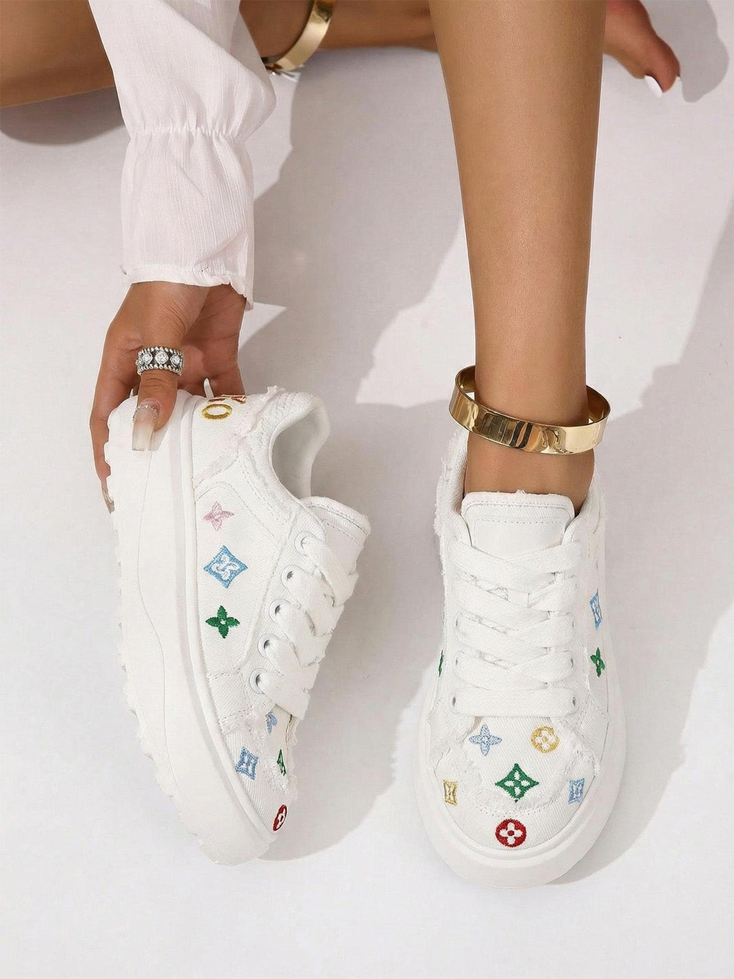 Embossed Multicolor Platform Skate Sneakers