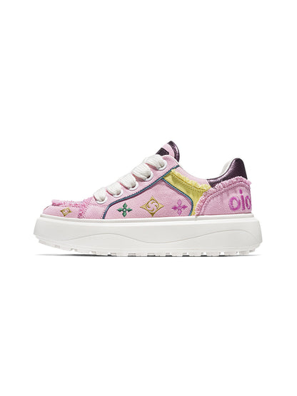 Embossed Multicolor Platform Skate Sneakers