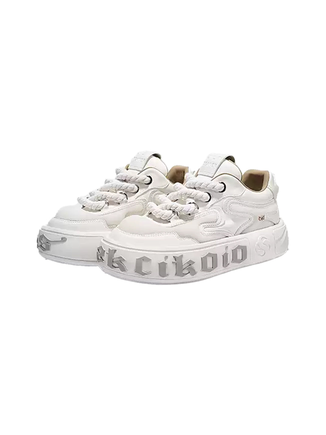 Wavy-Sole Leather Platform Skate Sneakers
