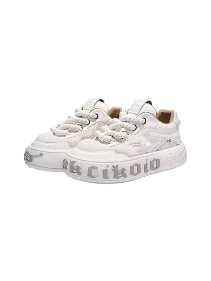 Wavy-Sole Leather Platform Skate Sneakers