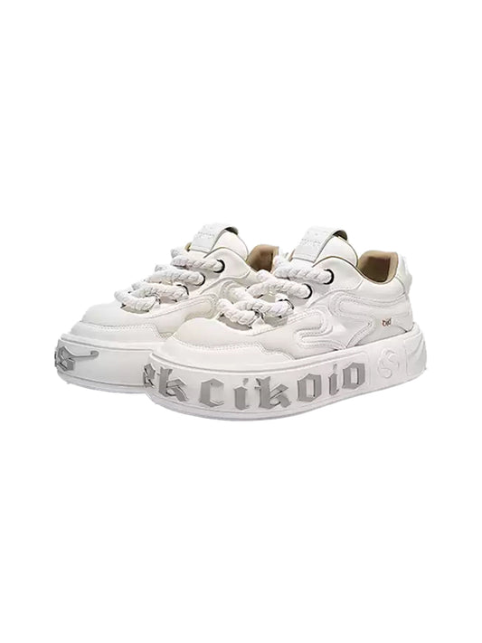 Wavy-Sole Leather Platform Skate Sneakers