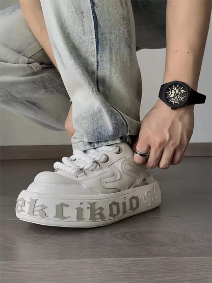 Wavy-Sole Leather Platform Skate Sneakers