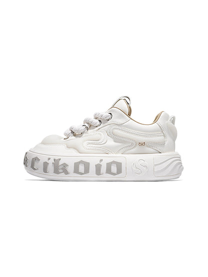 Wavy-Sole Leather Platform Skate Sneakers