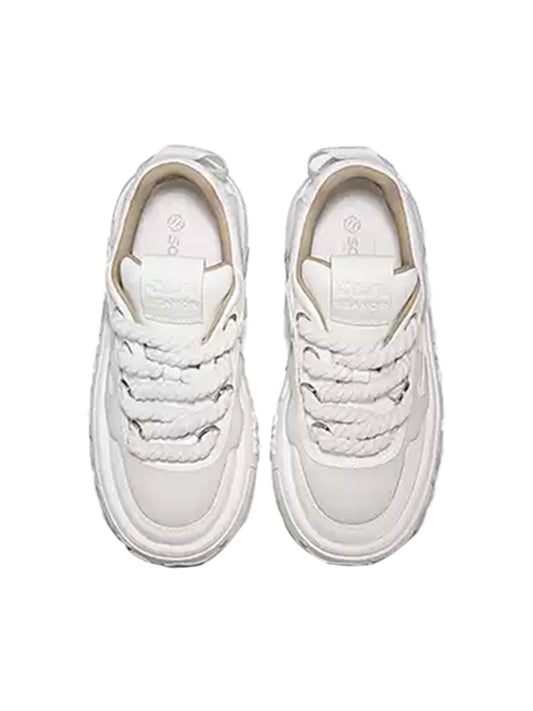 Wavy-Sole Leather Platform Skate Sneakers