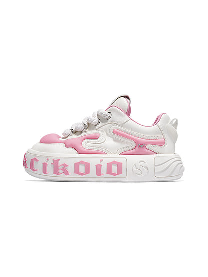 Wavy-Sole Leather Platform Skate Sneakers