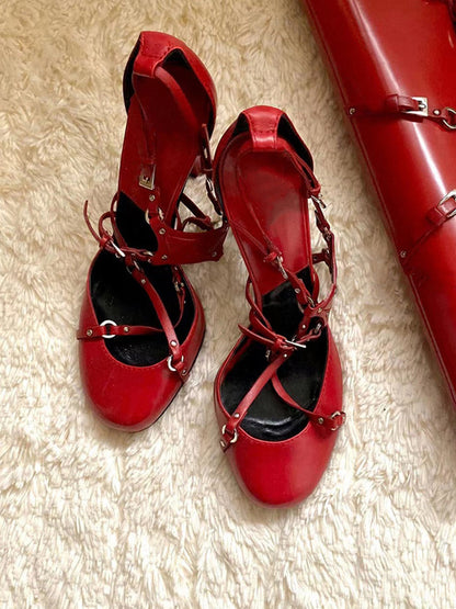 Satin Cross-Strap Round-Toe Heels