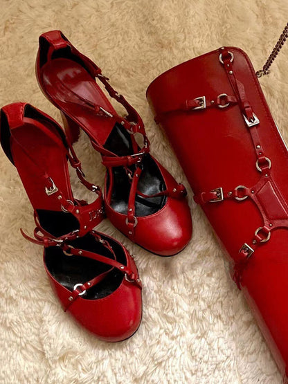 Satin Cross-Strap Round-Toe Heels
