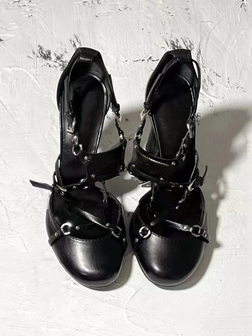 Satin Cross-Strap Round-Toe Heels