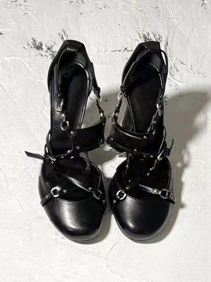 Satin Cross-Strap Round-Toe Heels