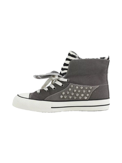 Zebra-Lined Rivet High-Top Canvas Sneakers