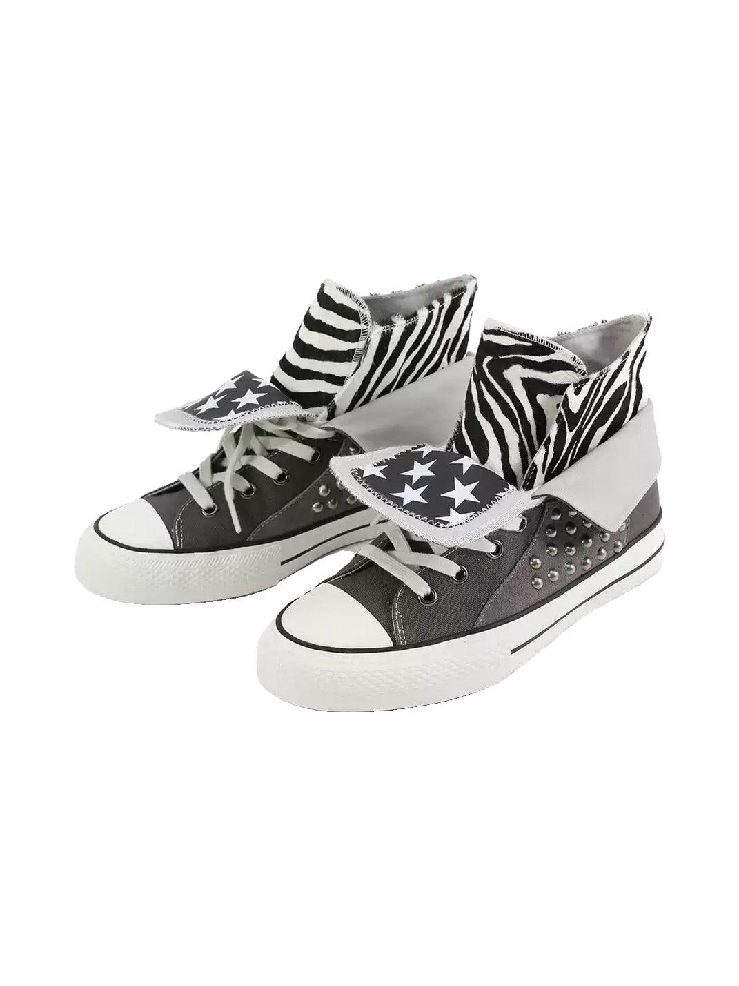 Zebra-Lined Rivet High-Top Canvas Sneakers