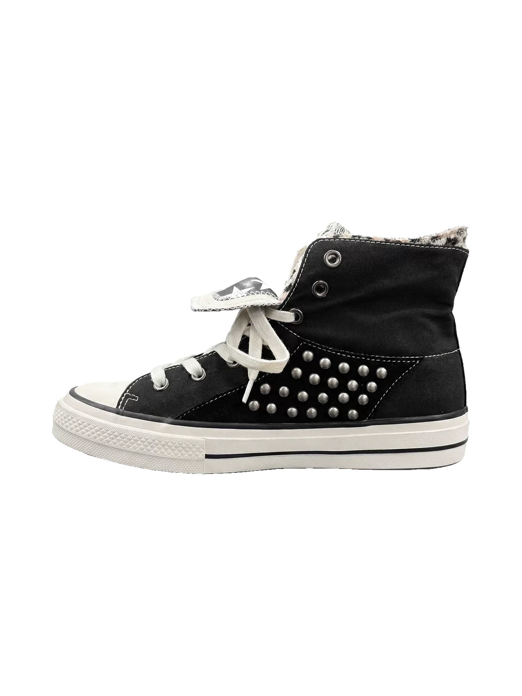 Zebra-Lined Rivet High-Top Canvas Sneakers