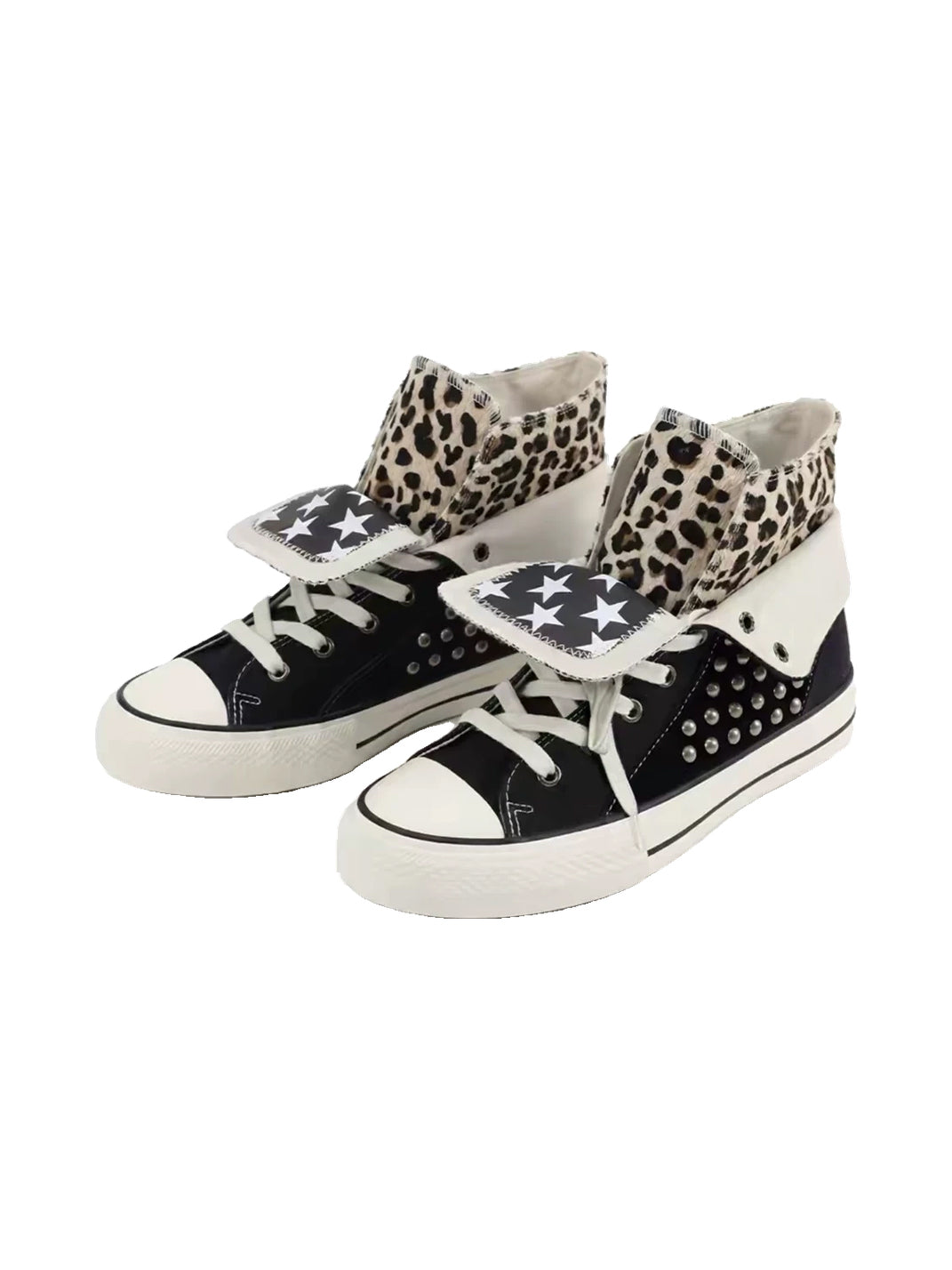 Zebra-Lined Rivet High-Top Canvas Sneakers