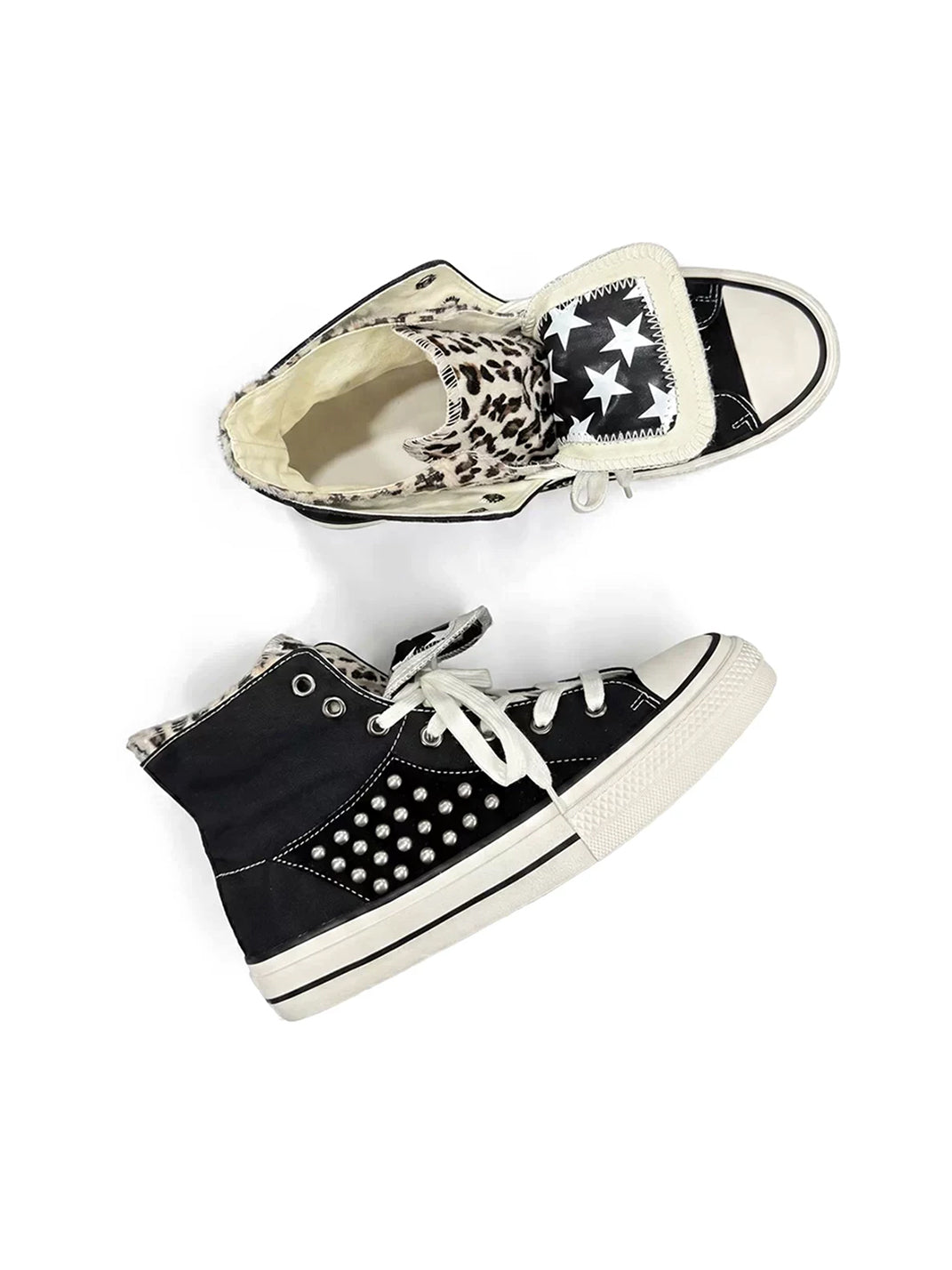 Zebra-Lined Rivet High-Top Canvas Sneakers