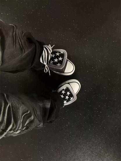 Zebra-Lined Rivet High-Top Canvas Sneakers