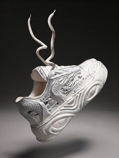 White Dragon Relief Platform Sneakers