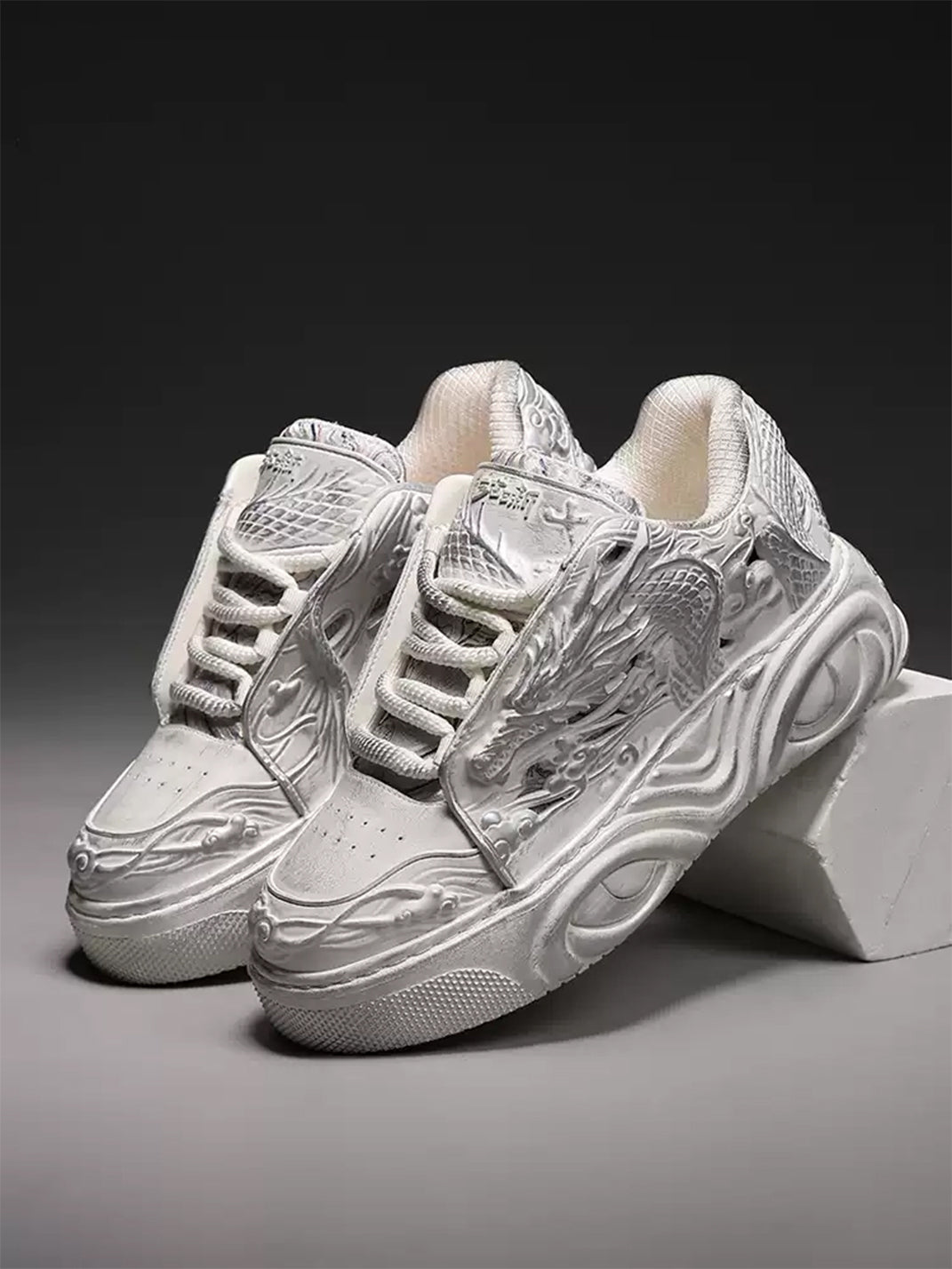 White Dragon Relief Platform Sneakers