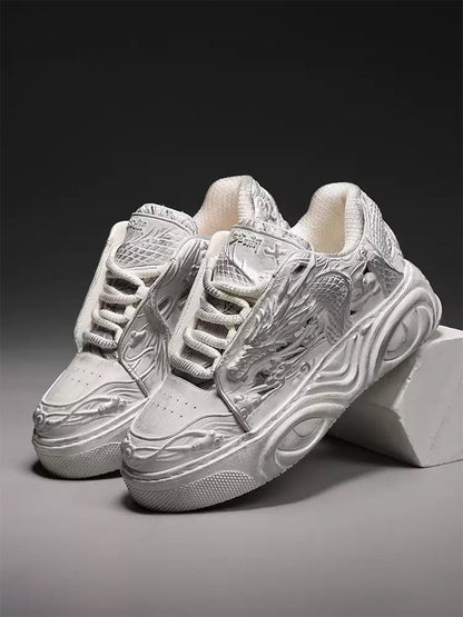 White Dragon Relief Platform Sneakers
