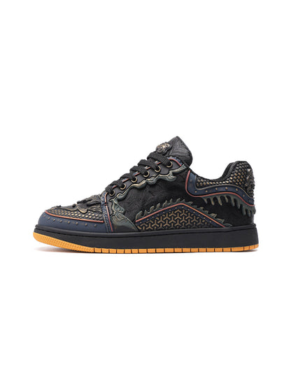 Black Dragon-Scale Gum-Sole Low-Top Sneakers