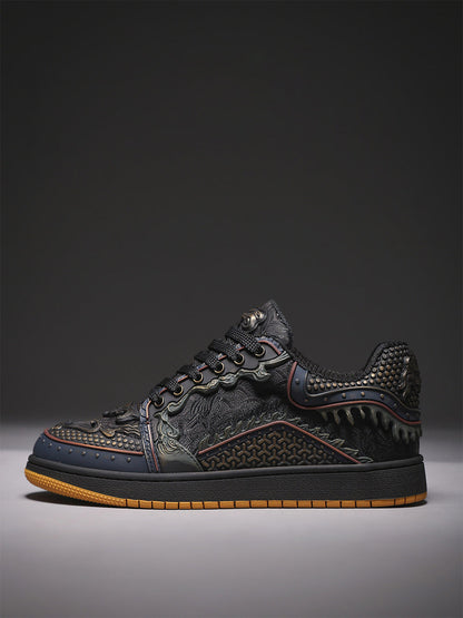 Black Dragon-Scale Gum-Sole Low-Top Sneakers