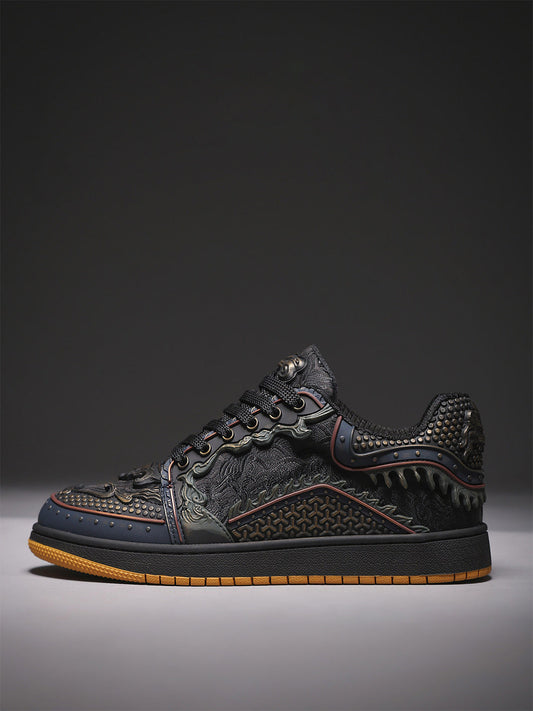 Black Dragon-Scale Gum-Sole Low-Top Sneakers