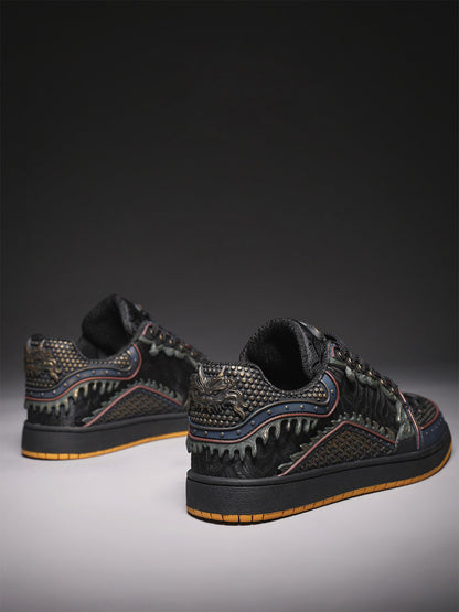 Black Dragon-Scale Gum-Sole Low-Top Sneakers